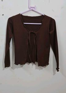 Chic Brown Tie-Front Shrug Top–Elegant &amp; Versatile