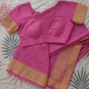 Pink Saree with Gold Border