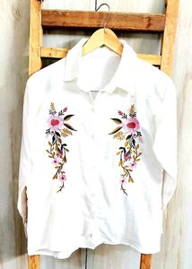 White Embroidery Work Cotton Shirt Size-36