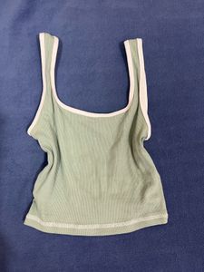 Sage green ribbed sleeveless crop top