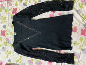 Elegant Black Lace Sleeve Top