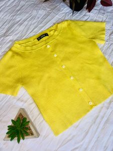 Shein Yellow Button-Up Crop Top
