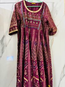 Maroon & Gold Anarkali Dress