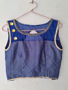 Blue Embellished Sleeveless Blouse