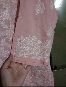 Elegant Peachy Pink Chikenkari Kurta