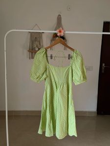 Green Gingham Puff Sleeve Dress