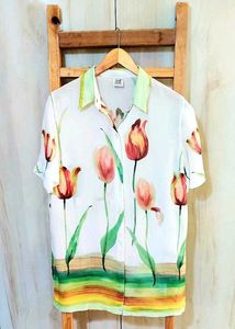 White Floral Design Shirt Size-40