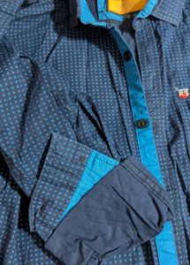Blue Patterned Casual Shirt For Men
