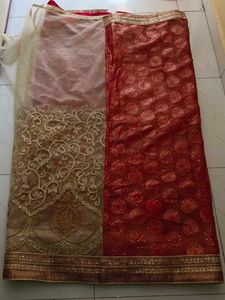 Orange Beige Net Saree