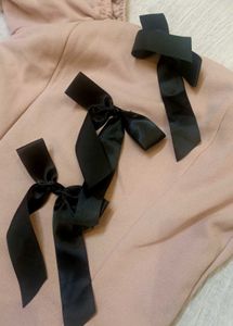 Peach Hoodie Dress with Black Satin Bow Accents