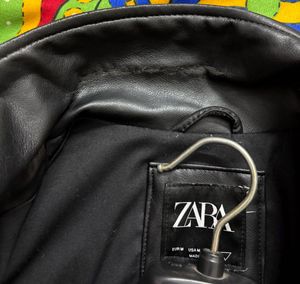 ZARA Black Faux Leather Biker Jacket M(40)