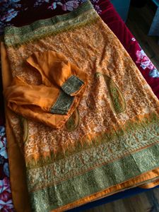 heavy peach embroidered saree
