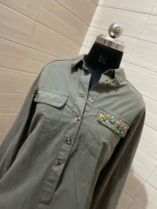 Oversized Embroidered Olive Shirt