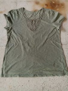 Olive Green Crochet Trim Tee