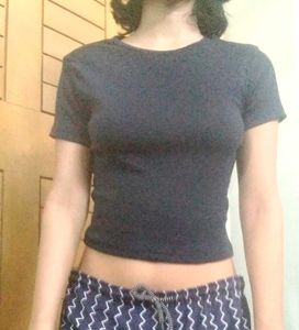 Rib Knitted Navy Blue Tee