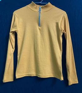 Mustard Zip-Up Mock Neck Top