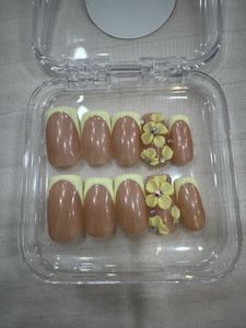 Butter Yellow French Tip Nails With 3d Flower Nail
