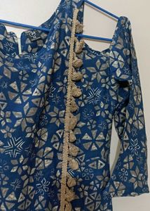 cold shoulder blue kurti dress