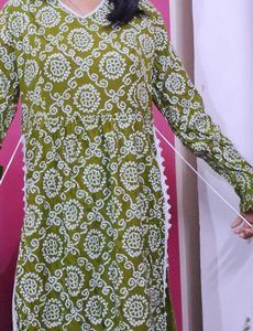 Olive Colour Long Sleeve Midi Kurti