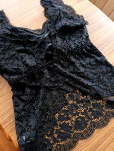 Black Stretchable Lace Tank Top