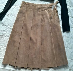 Brown Suede Velvet Pleated Skirt Light Academia