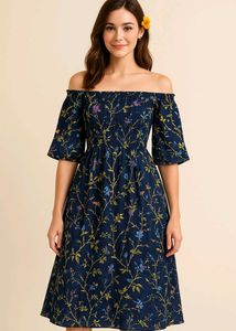 &#34;Elegant Floral Off-Shoulder one piece Dress💙✨