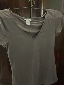 Casual Brown V-Neck T-Shirt