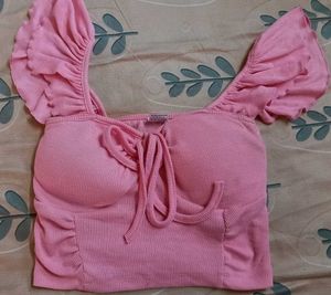 Pink Ruffle Crop Top