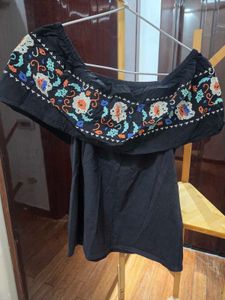 Black Embroidered Off-Shoulder Top