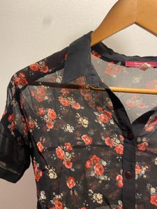 Bershka Floral Mesh Top