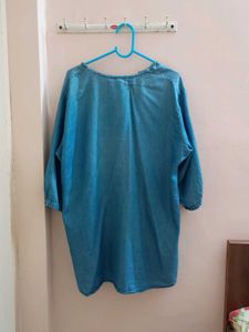 Embroidered Blue Denim Tunic Top