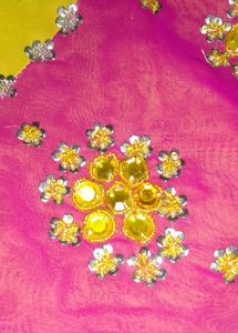 Elegant pink  &amp; Yellow Floral Saree with blouse (3