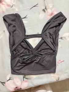 Stylish Gray Twist-Front Crop Top