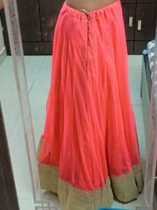 Coral Lehenga Skirt With Dori And CanCan