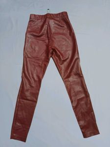 Burgundy Faux Leather Skinny Leggings Size 28-30