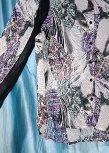 Abstract Print Sheer Blouse