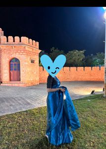blue satin saree