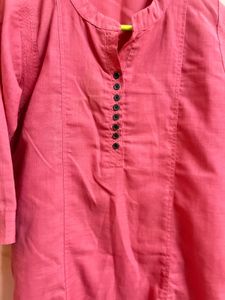 Pink Straight Collar Kurta For Office Wear