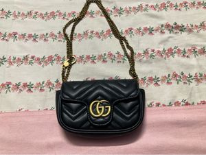 Gucci Black Leather GG Marmont Mini Bag