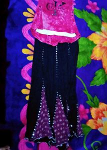 Rose Top And Black Long Skirt