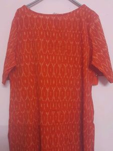 Taavi Orange Ikat Print Kurta