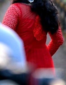 bright red gown with flares