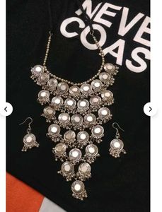 Boho Silver Mirror Necklace & Earring Set