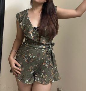 Pull and Bear Ruffle Midi Jumpsuit Dress