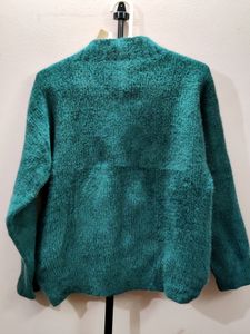 womens imported teal-color high-neck fuzzy sweater