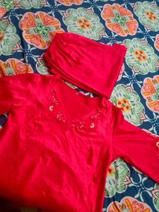 Red Embellish Night Suit