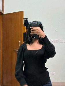 Black Square Neck Top