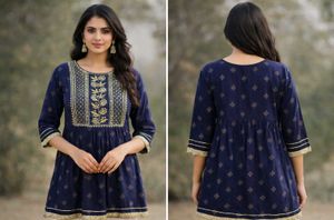 Elegant Navy Blue Embroidered Kurta
