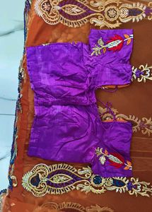 combo Purple Embroidered Blouse with saree and yel