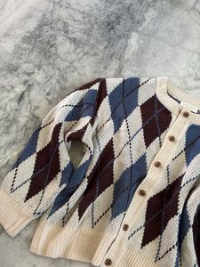 Argyle Pattern Round Neck Cardigan Sweater